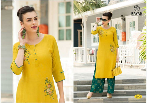 R Studio Rayan Presents Jhalak Rayon Embroidery Work Fancy Designer Kurtis And Plazzo