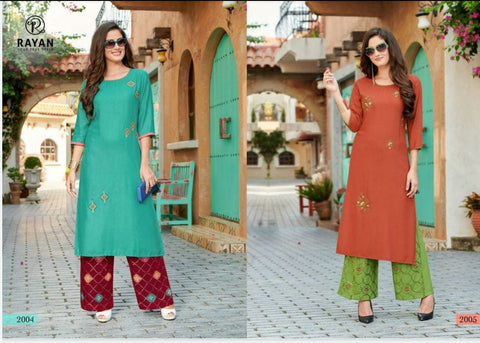 R Studio Presents Lifestyle Rayon Heavy Work Fancy Designer Kurtis And Plazzo