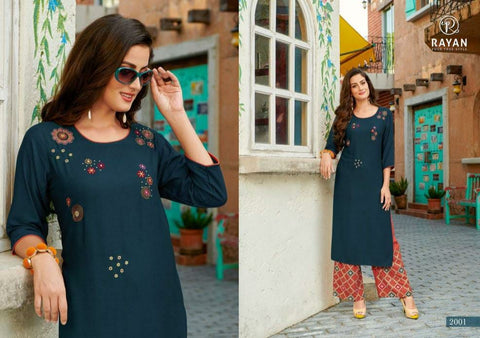 R Studio Presents Lifestyle Rayon Heavy Work Fancy Designer Kurtis And Plazzo