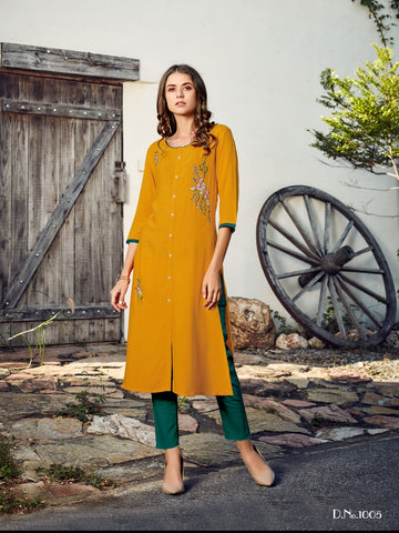 R Studio Launched Marigold Vol 1 Rayon Slub Fancy Designer Kurtis Collection