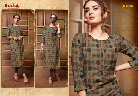Radhak Fabrics Launched Rukmee Vol 15 Silk Fancy Designer Kurtis Collection