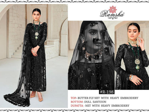 Ramsha Presents R 198 Butterfly Net Heavy Embroidery Work Pakistani Salwar Suits