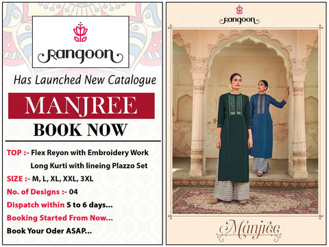 Rangoon Presents Manjree Rayon Fancy Designer Kurtis Collection And Plazzo