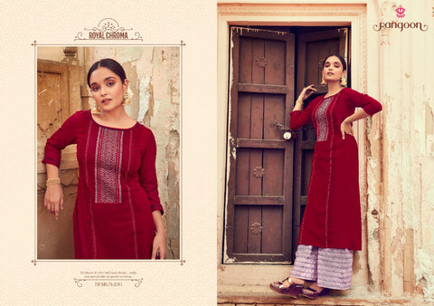 Rangoon Presents Manjree Rayon Fancy Designer Kurtis Collection And Plazzo