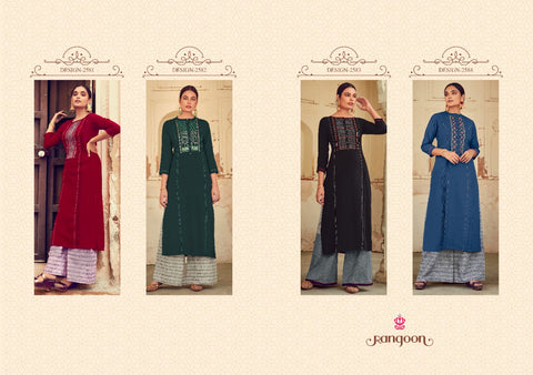 Rangoon Presents Manjree Rayon Fancy Designer Kurtis Collection And Plazzo