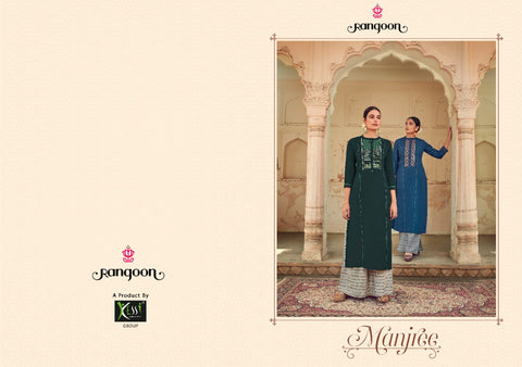 Rangoon Presents Manjree Rayon Fancy Designer Kurtis Collection And Plazzo