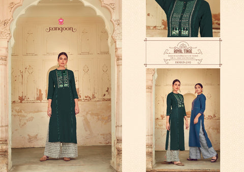 Rangoon Presents Manjree Rayon Fancy Designer Kurtis Collection And Plazzo