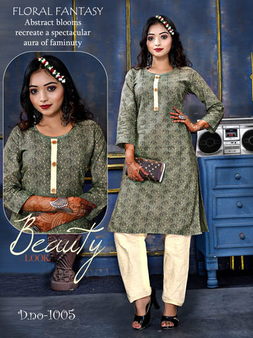 Rashika Cotton Fabric Rayon Designer Kurti Collection With Pant