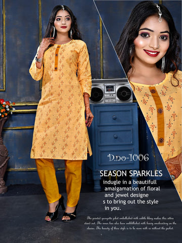 Rashika Cotton Fabric Rayon Designer Kurti Collection With Pant