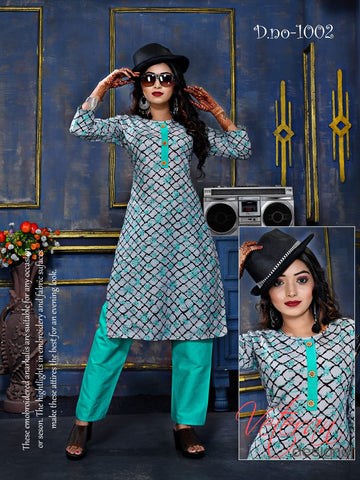 Rashika Cotton Fabric Rayon Designer Kurti Collection With Pant