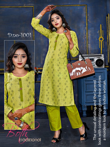 Rashika Cotton Fabric Rayon Designer Kurti Collection With Pant