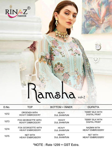Rinaz Fashion Ramsha Vol 2 Embroidery Work Designer Salwar Kameez