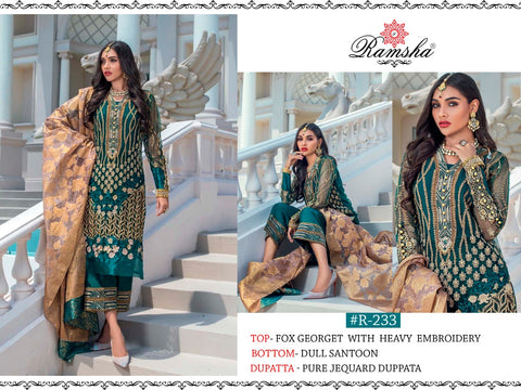 Ramsha Presents R231-235 Series Georgette Embroidery Work Heavy Salwar Suits