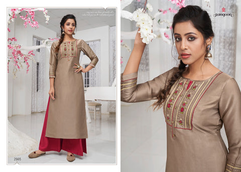 Rangoon Launched Rich Look Silk Satin Fancy Designer Kurtis And Plazzo
