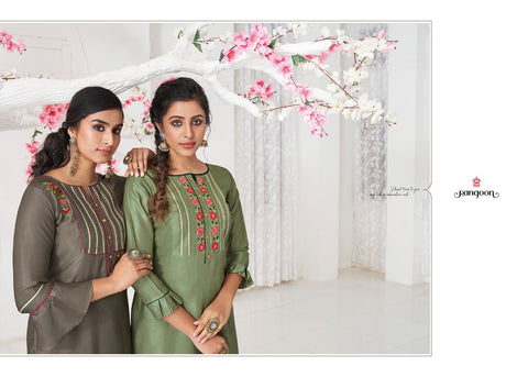 Rangoon Launched Rich Look Silk Satin Fancy Designer Kurtis And Plazzo