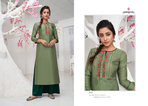 Rangoon Launched Rich Look Silk Satin Fancy Designer Kurtis And Plazzo