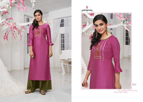 Rangoon Launched Rich Look Silk Satin Fancy Designer Kurtis And Plazzo