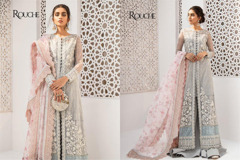 Rouch Presents Qalamkar Butterfly Net Embroidery Work Pakistani Salwar Suits