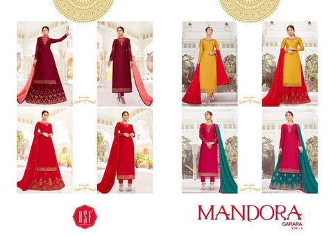 Rsf Presents Mandora Vol 4 Satin Georgette Heavy Work Fancy Designer Salwar Suits