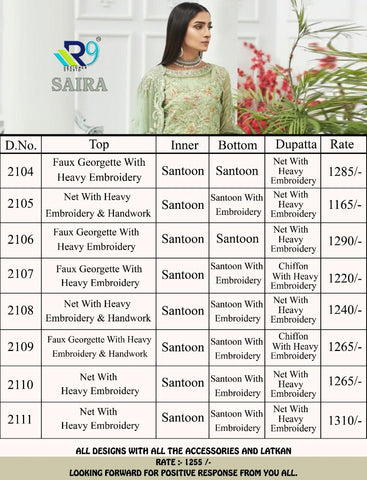 R9 Designer Saira Net Georgette Embroidery Work Pakistani Salwar Kameez