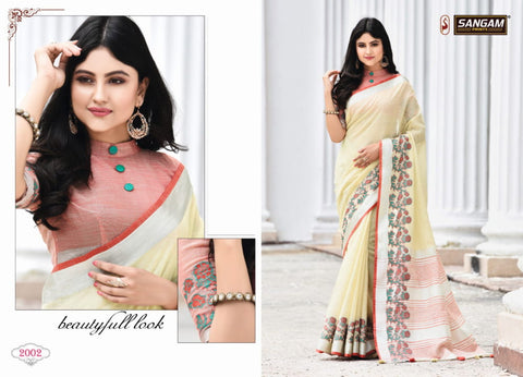 Sangam Prints Presents Aadya Linen Fancy Designer Sarees