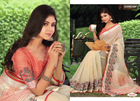 Sangam Prints Presents Aadya Linen Fancy Designer Sarees