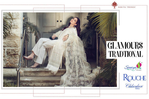 Saniya Trendz Presents Rouche Cambric Cotton Pakistani Salwar Suits