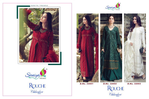 Saniya Trendz Presents Rouche Cambric Cotton Pakistani Salwar Suits