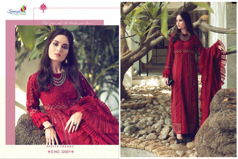 Saniya Trendz Presents Rouche Cambric Cotton Pakistani Salwar Suits