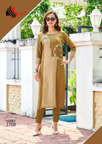 Sawan Creation Presents Honey Vol 17 Rayon Embroidery Work Fancy Designer Kurtis Collection