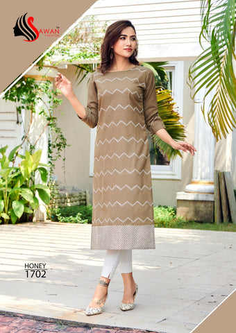 Sawan Creation Presents Honey Vol 17 Rayon Embroidery Work Fancy Designer Kurtis Collection