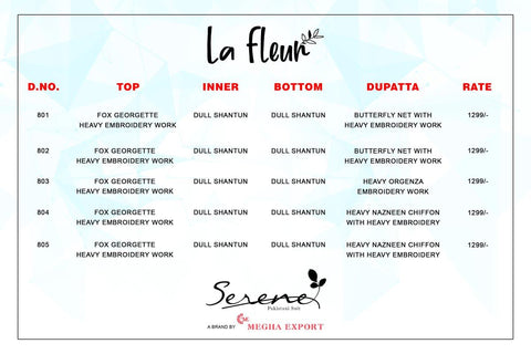 Serene Launched La Fleun Fox Georgette Heavy Embroidery Work Pakistani Salwar Suits