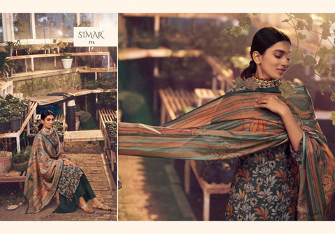 Simer Glossy Launched Gunjan Pashmina Printed Embroidery Work Fancy Designer Salwar Kameez