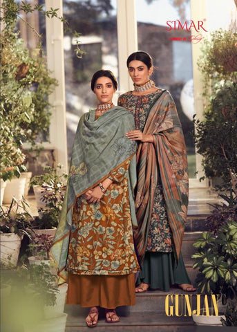 Simer Glossy Launched Gunjan Pashmina Printed Embroidery Work Fancy Designer Salwar Kameez