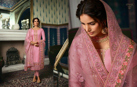 Simar Glossy Presents Motif Tussar Silk Embroidery Work Fancy Designer Salwar Suits