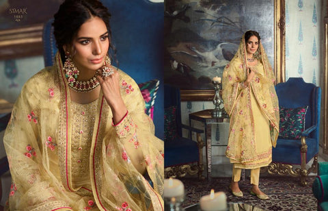 Simar Glossy Presents Motif Tussar Silk Embroidery Work Fancy Designer Salwar Suits