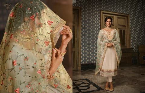 Simar Glossy Presents Motif Tussar Silk Embroidery Work Fancy Designer Salwar Suits