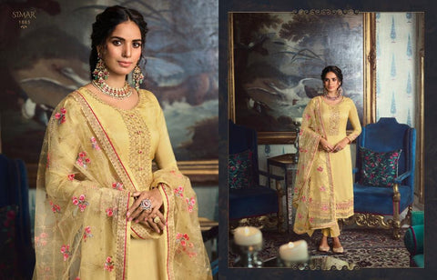 Simar Glossy Presents Motif Tussar Silk Embroidery Work Fancy Designer Salwar Suits