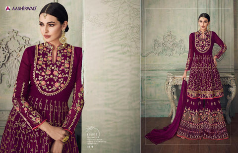 Aashirwad Creation Launched Simona Sharara Georgette Heavy Work Fancy Desinger Salwar Suits