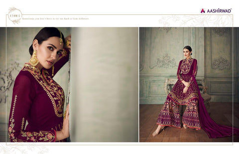 Aashirwad Creation Launched Simona Sharara Georgette Heavy Work Fancy Desinger Salwar Suits