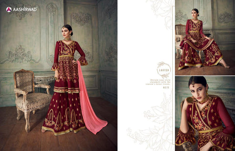 Aashirwad Creation Launched Simona Sharara Georgette Heavy Work Fancy Desinger Salwar Suits