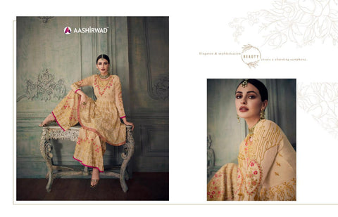 Aashirwad Creation Launched Simona Sharara Georgette Heavy Work Fancy Desinger Salwar Suits
