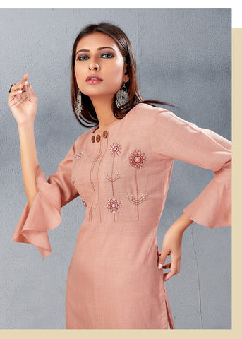 Snapstyle Presents Classic Cotton Slub Embroidery Work Stylish Designer Kurtis Collection
