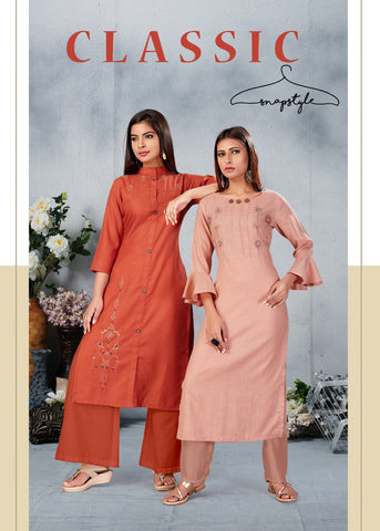 Snapstyle Presents Classic Cotton Slub Embroidery Work Stylish Designer Kurtis Collection