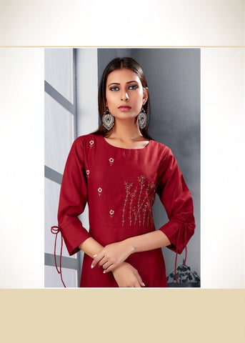 Snapstyle Presents Classic Cotton Slub Embroidery Work Stylish Designer Kurtis Collection