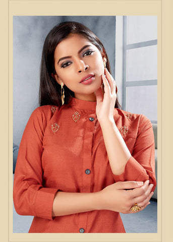 Snapstyle Presents Classic Cotton Slub Embroidery Work Stylish Designer Kurtis Collection