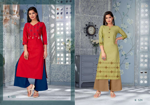 Snapstyle Presents Mehar Cotton Embroidery Work Fancy Designer Kurtis Collection