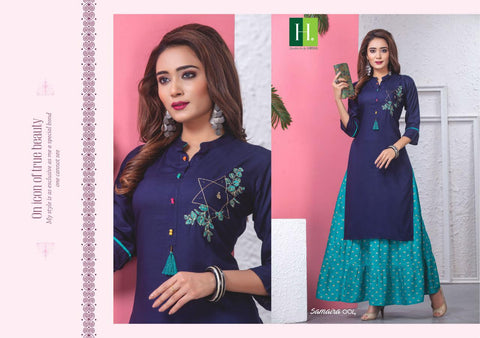 Hirwa Presents Samaira Rayon Embroidery Work Long Gown Type Fancy Designer Kurtis Collection