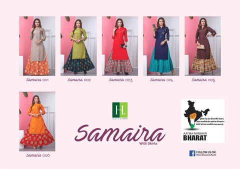 Hirwa Presents Samaira Rayon Embroidery Work Long Gown Type Fancy Designer Kurtis Collection