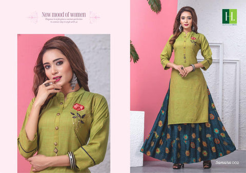 Hirwa Presents Samaira Rayon Embroidery Work Long Gown Type Fancy Designer Kurtis Collection